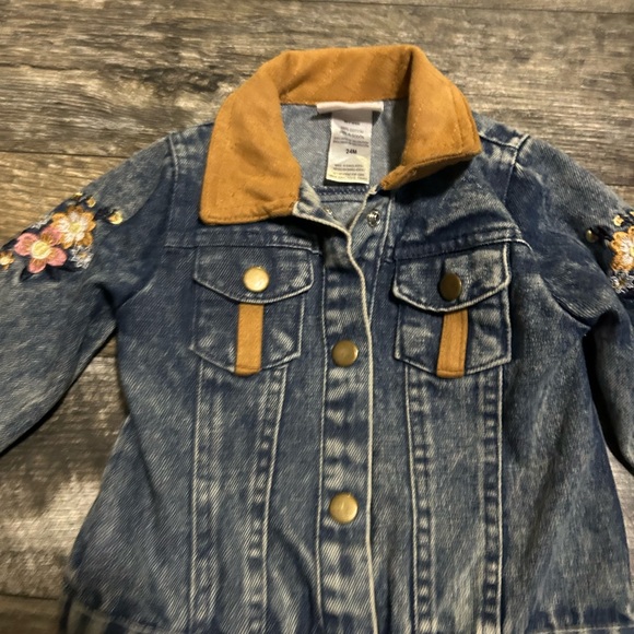 Little Lass Denim Embroidery Flower 
 Denim Jean jacket 24 month Cabochon Snap - Picture 6 of 7